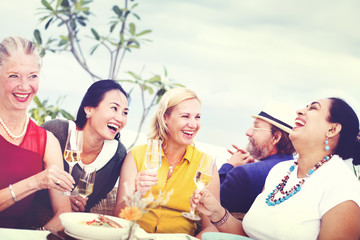 Diverse Neighbors Drinking Party Rooftop Concept