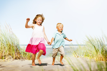 Naklejka na ściany i meble Sibling Happiness Summer Beach Vacations Concept