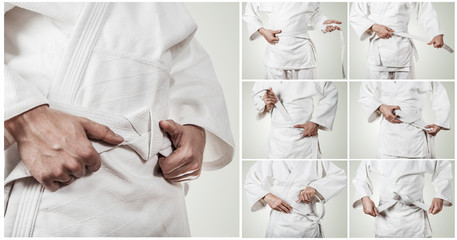 Karateka belt tying step by step pictures