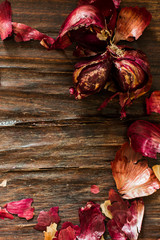 old red onions on a wooden background