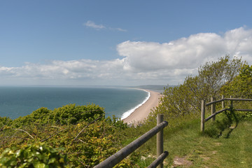Obraz premium View over Weymouth and Chesil Beach from Portland Bill in Dorset