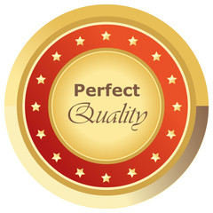 Runder Perfect Quality Button in rot auf weißem Hintergrund