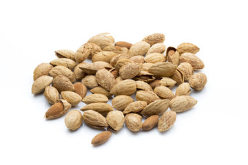 Almonds on the white isolatd background.