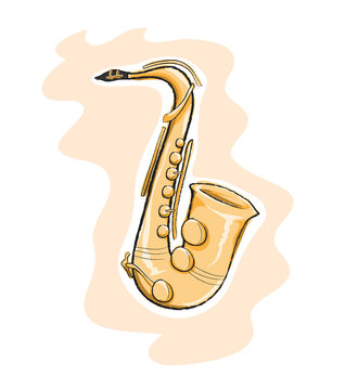 Saxophone, a vector illustration of a saxophone, all of the illustration elements are on their own separate groups for easy editing.