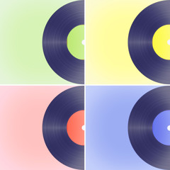 Vinyl records on colored backgrounds