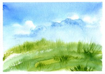 Plakat meadow grass and blue sky