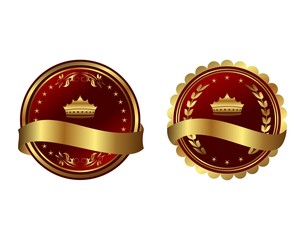 two red gold-framed labels