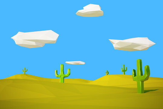 low poly desert with cactus
