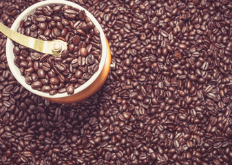 Coffee grinder and beans