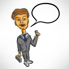 Sketch a businessman with a briefcase and phone