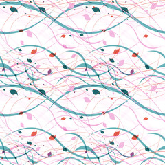 Floral seamless pattern. Abstract waves with leaves, eco nature
