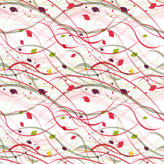 Floral seamless pattern. Abstract waves with leaves, eco nature