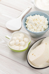 Dairy products. Sour cream, milk and cheese