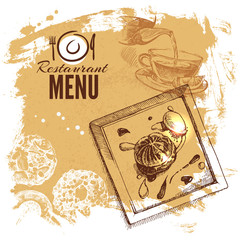 Hand drawn sketch restaurant food set. European cuisine menu