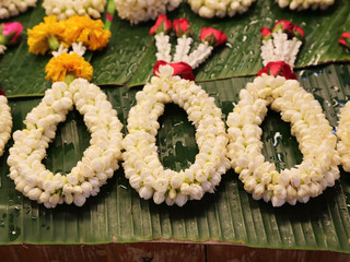 Jasmine garland for selled at open market, Thailand