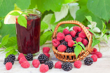 Refreshing blackberry and raspberry juice full of vitamins 