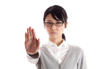 ニットの女性　ストップ