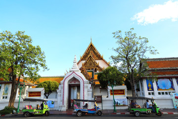 Tuk Tuk taxi waiting customers about Temple Bangkok, Thailand