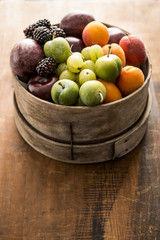 Mixed fruit in wooden container