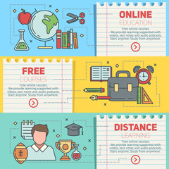 School banners with thin lined education icons © Yuzach