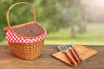  Close-up Of Picnic Banch With Hamper And BBQ Grill Tools © Alex