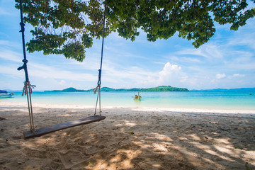 wooden swing on Naka Noi island in Phuket, Thailand