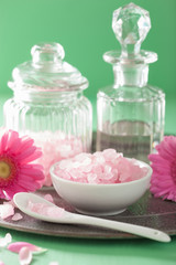 spa aromatherapy with pink salt gerbera flowers