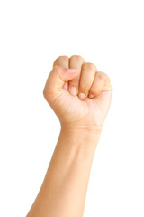 Female clench one's hand isolated on white background