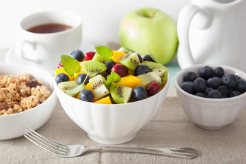 fruit salad with mango kiwi blueberry for breakfast