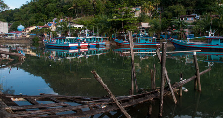 Fototapeta na wymiar Wooden fishing boats in Padang, Sumatra