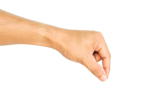 hand holding something isolated on white background.