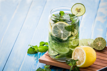 infused water mix of cucumber, lemon and mint leaf