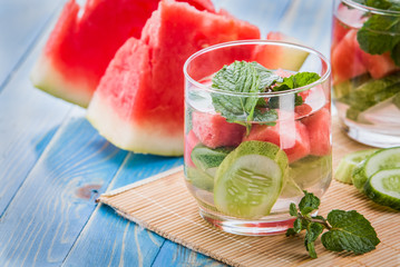 infused water mix of cucumber, watermelon, and mint leaf