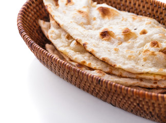 stack of indian naan bread in small basket
