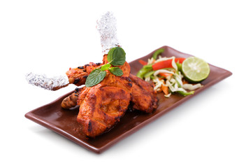 delicious, indian tandoori chicken served with salad - obrazy, fototapety, plakaty