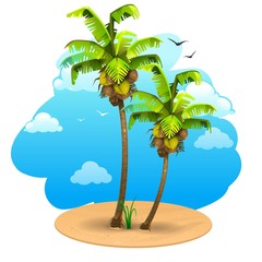 Illustration of landscape with coconut tree