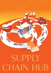 Supply chain HUB. The concept of a large logistics transport hub distribution. Vector