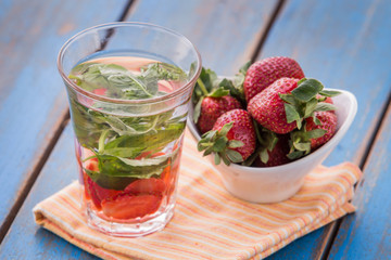infused water mix of strawberry and mint leaf