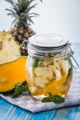 infused water mix of pineapple, mango and mint leaf