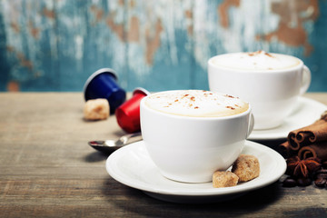Two cups of cappuccino