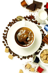 Top view of a cup of coffee