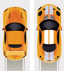 Racing cars, top view, the start of race. Vector