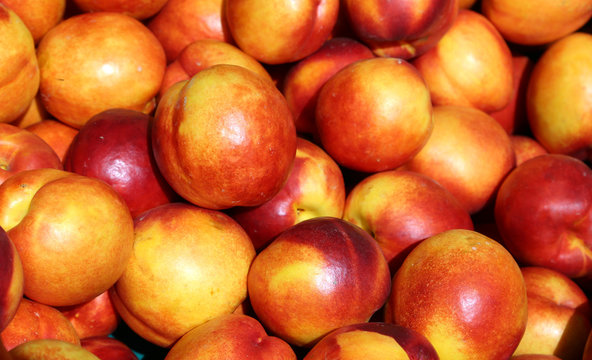 ripe nectarines background for sale at vegetable market