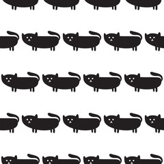 Black cats seamless pattern. Cute background