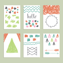 Collection of hand drawn creative journaling cards. Modern hipst