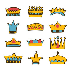 Doodle set of crowns. Hand drawn crowns