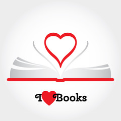 Sign with books and hearts about love to read.