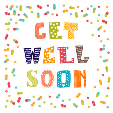 Get well soon card with pills. Greeting card