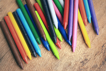 Wax crayons on wood vintage