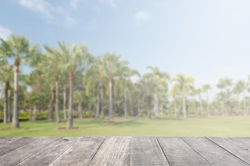 Obraz premium background of wooden board and green garden of spring time